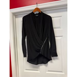 Bebe Black Cross Zipper Lo g Sleeve Tunic Too sz S EUC